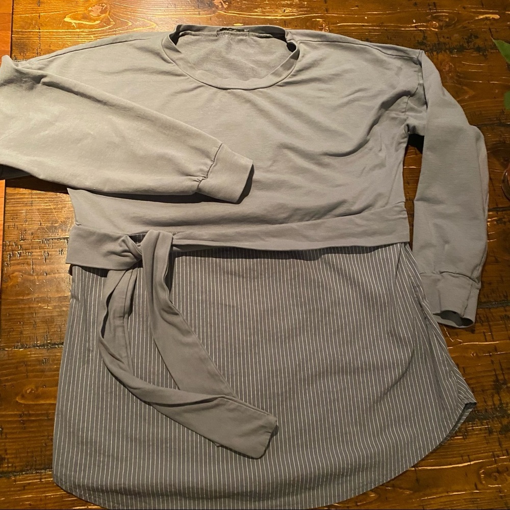 Francesca Bettini Made in Italy Grey Two Types of Material & Pattern Top